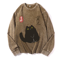Washed-and-aging Long-sleeve Drawstring Pure Cotton In Color