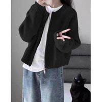 Loose Thickened Zipper Cardigan Long-sleeved Knitted Top