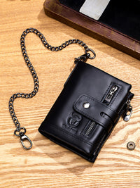 Retro Genuine Leather Wallet Compact Bifold Wallet With Dual Zippers Perfect For Coins And Cards
