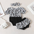 Girls' Leopard Print Color Matching Jumpsuit Dress And Pants Headband