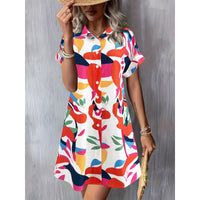 Fashionable Chic Commuter Short-Sleeve Printed Button-Up Dress For Women
