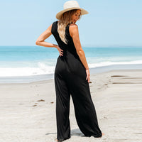 Summer  Casual Loose Slim Fit Wide Leg Trousers Women Sleeveless Vest Jumpsuit Women