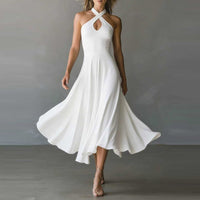 Womens Retro Elegant High-Neck A-Line Long Dress