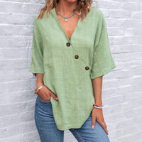 Solid Color Linen Button Women's Top