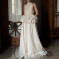 Long Ruffled Dress Sleeveless Stand Collar Solid Color Dress