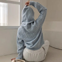 Hemp Pattern Horn Button Long-sleeved Knitted Sweater