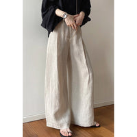 Womens Cotton-Linen Wide-Leg High-Waist Drapey Straight-Cut Casual Pants