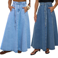 SpringSummer New High Waisted Slimming Casual Denim Midi Skirt
