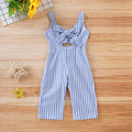 Girl's Blue Striped Bow Overalls
