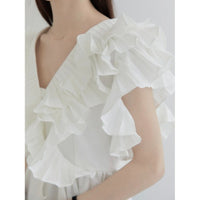Single-breasted Ruffled Pleated Short Blouse
