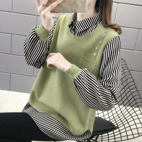 Fake Two-piece Women's Long-sleeved Shirt Collar Knitted Sweater