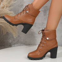 Female Plus Size Female High Heel Lace-up Round Head Ankle Boots