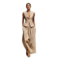 V-neck Sleeveless Tank Top And Casual Long Pants Set For Women