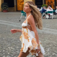 Summer New Halter Neck Deep-Back Asymmetrical Hemline Short Dress For Women