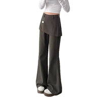 Womens Retro High Waisted Casual Loose Fake Two Piece Flared Cargo Pants