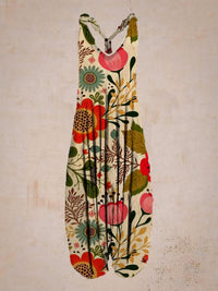 Abstract Printed Loose Plus Size Casual Suspender Jumpsuit
