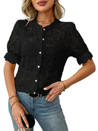 European And American Summer Lace Short Sleeve Casual Button Shirt