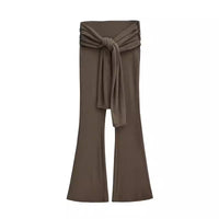 High-waisted Pleated Lace-up Casual Flared Trousers