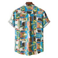 Men's Ethnic Style Printed Cotton And Linen Short Sleeve Linen Shirt