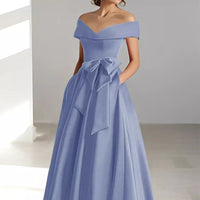Satin Gown New Style Banquet Dress Off-shoulder Midi Length