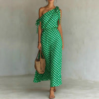 Polka-dot Off-shoulder One-shoulder Womens Dress