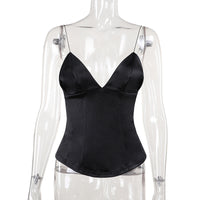 Women's V-neck Strap Cinched Waist Waistcoat Hot Girl T-shirt