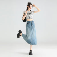 Thin Loose Distressed High Waist Slit Midi Dress