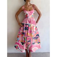 European And American-style Printed Vacation-look Tube Dress