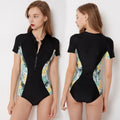 New Style Swimsuit One-Piece Swimsuit Feminine Halter Back Long-Sleeved Colorful Leaf Diving Suit