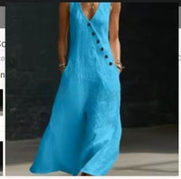 Womens Solid-Color Buttoned Tank Dress