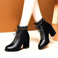 Women's Chunky Heel Fashion Round Toe High Martin Boots