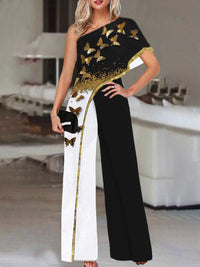 Women's Slimming Printed Fashion Color Contrast Jumpsuit