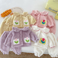Girls' Autumn And Winter Thickened Velvet Home Clothes Warm Pajamas Set