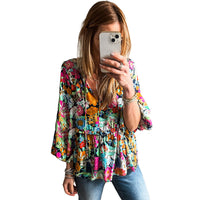 Early Spring New Color-Block Layered Ruffle-Trimmed Pullover