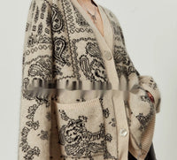 Loose V-neck Jacquard Lazy Sweater Cardigan
