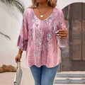 V-neck Long Sleeve Printed Women's Casual Top