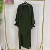 Dubai Turkey Solid Color Dress With Headscarf