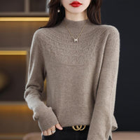 Hollow Wool Base Shirt Women's Clothing Half-collar Wool Sweater