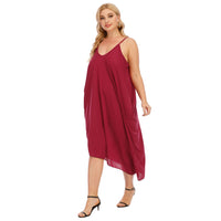 V-neck Slip Dress Irregular Loose Womens Dress With Two Pockets