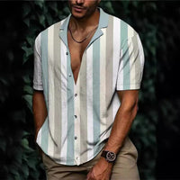 Men's Luxury Shirt Short Slim Top Lapel Button T-shirt