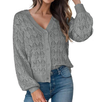 Knitted Shawl Front V-neck Buttons Top