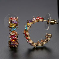 Colorful Zircon Copper C-shaped Earrings With Zircon Inlays