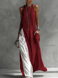 Womens Sleeveless Loose-Fit Off-Shoulder Dress With Pockets