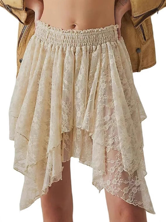 Pleated Frill Lace Layered Women's Y2g Lace Mini Skirt