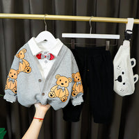 Fashion Simple Bear Print Boy Suit