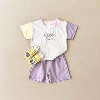 Girls' Stitching Casual Short-sleeved Two-piece Suit