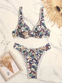 Bikini European And American Steel Bracket Push Up Printed Tied Swimsuit For Women