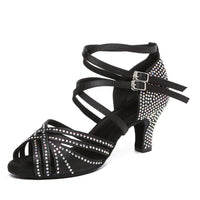 Hot Drilling Latin Dance Shoes Women's Middle Heel