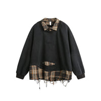 American-style Ripped Burr Fake Two Pieces Shirts Lapel Sweater
