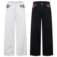 Hip Hop Street Python Pattern Patchwork Jeans Vintage Unisex Style
